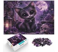 Gothic Black Cat Purple Roses Wooden Jigsaw 500 Pieces for Adults | Adult Puzzle: screen-free home activity alone or together.