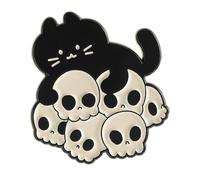 Gothic Black Cat Skull Enamel Brooch Pin for Women Men Cute Cartoon Halloween Skeleton Head Kitten Animal Lapel Pins for Backpack Hat Jacket Jean Shirt Clothes Accessory Unique Jewelry