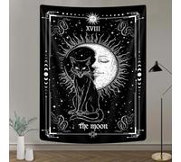 Gothic Black Cat Vertical Tapestry, Witchy Black and White Tarot Card Wing Bat Cat Cool Tapestries for Men, Moon Phases Aesthetic Anime Witchcraft Satanic Art Tapestry Wall Hanging for Bedroom Living
