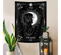 Gothic Black Cat Vertical Tapestry - Witchy Black and White Tarot Card Wing Bat Cat Wall Hanging for Men - Moon Phases Aesthetic Anime Witchcraft Satanic Art for Bedroom Living