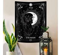 Gothic Black Cat Vertical Wall Hanging - Witchy Black and White Tarot Card Wing Bat Cat Cool Tapestry for Men, Moon Phases Aesthetic Anime Witchcraft Satanic Art for Bedroom Living