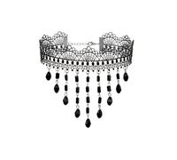 Gothic Black Choker Necklace for Women Adjustable Victorian Velvet Lace Collar Necklace Beaded Tassel Chain Steampunk Jewelry Gift Halloween Party Cosplay Accessory, Zinc, No Gemstone
