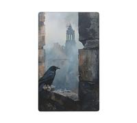 Gothic Black Crow Broken Stone Window Single Toggle Blank Wall Plate Light Switch Cover Decorative 1 Gang for Kitchen Room Bathroom Size 11.4x7cm