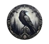 Gothic Black Crow Vintage Round Wall Art Vintage Aluminium Metal Sign, Retro Wall Decor for Home, Bar, Garage & Farmhouse 20x20cm