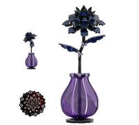 Gothic Black Dahlia Building Block Kit Flower with Purple Vase - Dark Floral Decor Eternal Flower Bouquet Bricks Set, Unique Home Office Desk Decor, Idea Gifts for Goth & Plant Lovers（S0020）