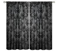 Gothic Black Damask Curtain, Vintage Floral Exotic Aesthetic Butterfly Window Treatments for Bedroom Bone Skeleton Suger Skull Bohemian Antique Victorian Baroque Drapes for Living Room W42xL45in
