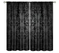 Gothic Black Damask Curtain, Vintage Floral Exotic Aesthetic Butterfly Window Treatments for Bedroom Bone Skeleton Suger Skull Bohemian Antique Victorian Baroque Drapes for Living Room W42 x L45in