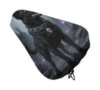 Gothic Black Dog Bike Seat Cover Waterproof Oxford Fabric, Universal Adjustable Bicycle Saddle Cover with Drawstring Easy Install Protective Rain Dust Covers for Women Men