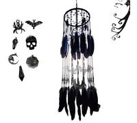 Gothic Black Dreamcatcher Mobile with Crystals & Bats - Large Handmade Bohemian Wall Hanging for Witchy Home Outdoor Decor, Halloween Bat Decor, Dark Gothic Gift