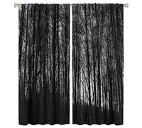 Gothic Black Forest Curtains, Gloomy Dark Forest Foggy Mysterious Pine Black Tree Forest Blackout Rod Pocket Window Treatments Drapes for Bedroom Living Room 52x84in