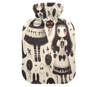 Gothic Black Halloween Doll Pumpkin Ghosts hot Water Bottles with Soft Cover, 1L Water Bags for Neck Shoulder Warmer,Neck Shoulder Warmer,Bolsa de agua Caliente para el Dolor