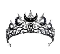 Gothic Black Moon Star Tiara Crown for Women Girls, Retro Celestial Witch Headpiece with Crescent Moon and Stars, Costume Cosplay Halloween Party Prom Wedding Birthday Accessories (black)