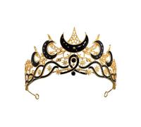 Gothic Black Moon Star Tiara Crown for Women Girls, Retro Celestial Witch Headpiece with Crescent Moon and Stars, Costume Cosplay Halloween Party Prom Wedding Birthday Accessories, 5.3x2.4 Inch (Pack