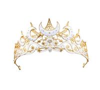 Gothic Black Moon Star Tiara Crown for Women Girls, Retro Celestial Witch Headpiece with Crescent Moon and Stars, Costume Cosplay Halloween Party Prom Wedding Birthday Accessories (Golden White)