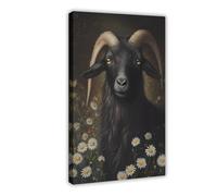 Gothic Black Philip Goat Poster, Retro-style Animal Wall Art, Victorian Canvas Flower Art Poster, Printed Farmhouse Decoration