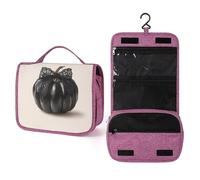 Gothic Black Pumpkin with Lace Bow Travel Toiletry Bag for Women,Hanging Makeup Organizer with Hook for Shampoo