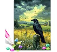 Gothic Black Raven 5D Diamond Art Kits Adults 12x16 Inch Diamond Art Kit for Beginners, DIY Full Drill Diamond Painting Gem Art and Crafts, for Gift Home Wall Decor 10125