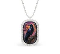 Gothic Black Raven Rectangle Pendant Necklace Silver Women Jewelry Alloy Keychain Tag Jewelry