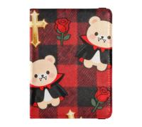 Gothic Black Red Plaid Cute Bear Passport Holders Vaccine Case Protector Cover Ultra Slim