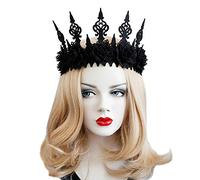 Gothic Black Rose Crown Halloween Tiara Headband Bridal Flower Hair Wreath Garland Wedding Headpiece Floral Head Accessories Headdress for Women Girls Party Bride Photography Props (Black)
