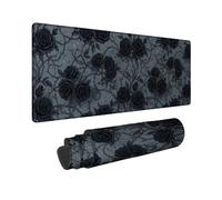 Gothic Black Rose Floral Roses Large Mouse Pad 16x36 Inch | Gothic Botanical Illustration, Extended Mouse Pad, Dark Moody Floral, Thorny Vine Detail, Extended Desk Coverage