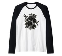 Gothic Black Roses Hummingbirds Floral Botanical Raglan Baseball Tee