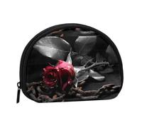 Gothic Black Roses Print Portable Mini Coin Storage Bag - Full-Printed Polyester Wallet for Personal Small Items