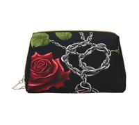 (Gothic Black Roses) Print Pu Leather Makeup Bag with Zipper Pocket Compact Organizer for Travel/Purse