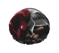 Gothic Black Roses Print Shower Cap, Lined Shower Cap For Women Reusable, Double Layer Waterproof Bath Cap