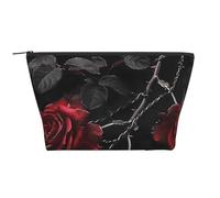 Gothic Black Roses Printing Trapezoid Makeup Bag for Women Girl Large Capacity Portable Travel Cosmetic Bag Makeup Pouch Organizer