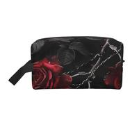 Gothic Black Roses Prints Makeup Bags for Women Girls Large Capacity Zipper Cosmetic Bag Travel Toiletry Bag Organizer with Handle