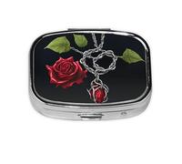 (Gothic Black Roses) Square Pill Box with 2 Compartment Small Pill Organizer Portable Pill Case Vitamin Containers, Travel Essentials 2.2 x 1.6 x 0.7 inches