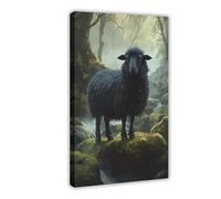 Gothic Black Sheep Poster, Black Sheep Wall Art in The Forest, Sheep Print Decoration, Retro Animal Poster, Farmhouse Home Decoration