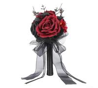 Gothic Black Silk Bouquet Red Flower Skull Pumpkin(A)