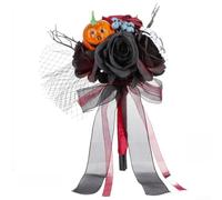 Gothic Black Silk Bouquet Red Flower Skull Pumpkin(B)