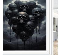 Gothic Black Skull Window Privacy Film, Abstract Floating Halloween Skeleton Frosted Stained Glass Window Film Decorative Static Cling for Glass for Home 60x90 cm