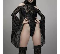 Gothic Bodysuits Women 2022 Summer Vintage Fashion Sexy Lace Flared Sleeve Black Goth Overalls Off Shoulder Jumpsuit Short