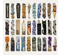 Gothic Bookmarks Multipack, 30 Bookmarks - Skulls, Ghosts, Cats & Pumpkins | 30 spooky assorted designs on thick durable paper, ideal for book lovers, reading trackers, gifts and everyday reading.
