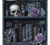 Gothic Bookshelf and Skull Stamped Cross Stitch kit - 14 Count