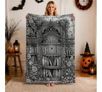 Gothic Bookshelf Spider Web Quote Halloween Throw Blanket 40x50 Inch