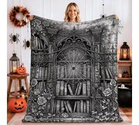 Gothic Bookshelf Spider Web Quote Halloween Throw Blanket 60x80 Inch
