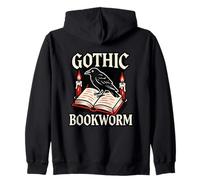 Gothic Bookworm Raven Reading Literary Design Zip Hoodie