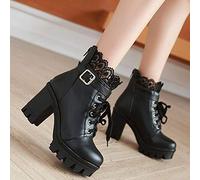 Gothic Boots for Women Platform Combat Shoes Lace-Up Platform Chunky Pump Ankle Booties Leather Goth Anti Slip Lace Up High Heels Riding Short Boots for Women Wedding Halloween Cosplay Christmas