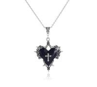 Gothic Bow Heart Pendant Necklace for Women Red Purple Heart Cross Necklace Dark Vampire Necklaces Vintage Punk Rock Style Necklace Heart Thorns Necklaces Halloween Jewelry Victoria NecklaceMystic