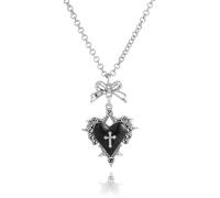 Gothic Bow Heart Pendant Necklace for Women Red Purple Heart Cross Necklace Dark Vampire Necklaces Vintage Punk Rock Style Necklace Heart Thorns Necklaces Halloween Jewelry Victoria NecklaceMystic