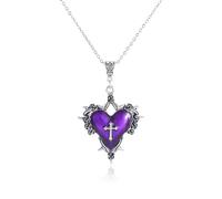 Gothic Bow Heart Pendant Necklace for Women Red Purple Heart Cross Necklace Dark Vampire Necklaces Vintage Punk Rock Style Necklace Heart Thorns Necklaces Halloween Jewelry Victoria NecklaceMystic