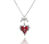 Gothic Bow Heart Pendant Necklace for Women Red Purple Heart Cross Necklace Dark Vampire Necklaces Vintage Punk Rock Style Necklace Heart Thorns Necklaces Halloween Jewelry Victoria NecklaceMystic
