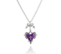 Gothic Bow Heart Pendant Necklace for Women Red Purple Heart Cross Necklace Dark Vampire Necklaces Vintage Punk Rock Style Necklace Heart Thorns Necklaces Halloween Jewelry Victoria NecklaceMystic