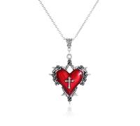 Gothic Bow Heart Pendant Necklace for Women Red Purple Heart Cross Necklace Dark Vampire Necklaces Vintage Punk Rock Style Necklace Heart Thorns Necklaces Halloween Jewelry Victoria NecklaceMystic