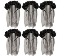 Gothic Bride Veil Headband with Black Flowers & Long Veil | Halloween Black Headpiece for Women | Corpse Bride, Zombie, Day of the Dead & Fancy Dress Costume Accessory (6)
